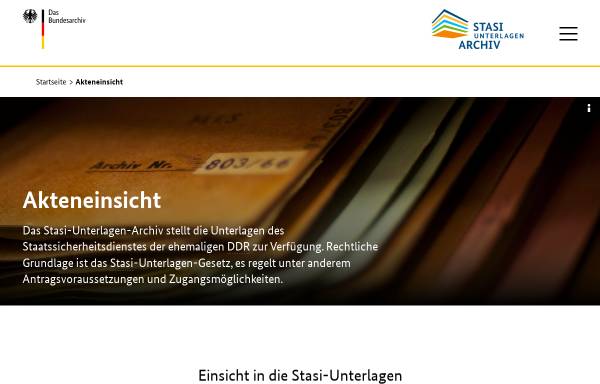 Vorschau von www.bstu.bund.de, BStU - Einsicht und Überprüfungen von Stasi - Unterlagen