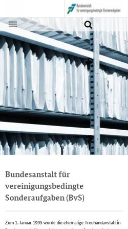 Vorschau der mobilen Webseite www.bvs.bund.de, Bundesanstalt für vereinigungsbedingte Sonderaufga­ben (BvS)