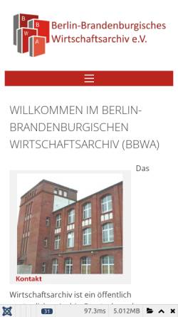 Vorschau der mobilen Webseite bb-wa.de, Berlin-Brandenburgisches Wirtschaftsarchiv e.V.