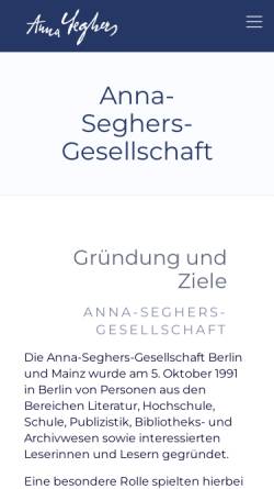 Vorschau der mobilen Webseite www.anna-seghers.de, Anna-Seghers-Gesellschaft Berlin und Mainz e. V.