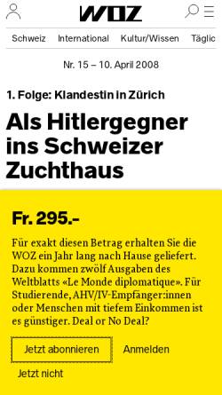 Vorschau der mobilen Webseite www.woz.ch, Als Hitlergegner ins Schweizer Zuchthaus - WOZ.ch