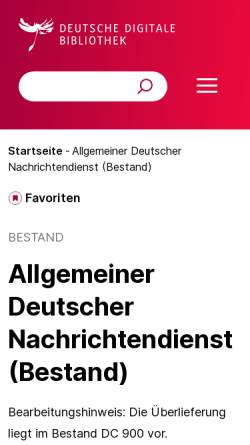 Vorschau der mobilen Webseite www.deutsche-digitale-bibliothek.de, Staatl. Presseagentur Allgemeiner Deutscher Nachrichtendienst (ADN) - Deutsche Digitale Bibliothek