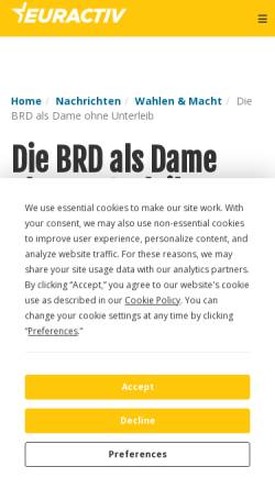 Vorschau der mobilen Webseite euractiv.de, Die BRD als Dame ohne Unterleib - Ewald König, Chefredakteur von EurActiv.de