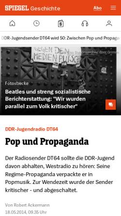 Vorschau der mobilen Webseite www.spiegel.de, DDR-Jugendsender DT64 wird 50: Zwischen Pop und Propaganda - SPIEGEL ONLINE