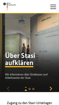 Vorschau der mobilen Webseite www.bstu.bund.de, Bundesbeauftragter für die Unterlagen des Staatssicherheitsdienstes der ehemaligen Deutschen Demokratischen Republik (BStU)