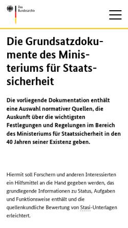Vorschau der mobilen Webseite www.bstu.bund.de, Die Grundsatzdokumente des Ministeriums für Staatssicherheit (MfS) - BStU