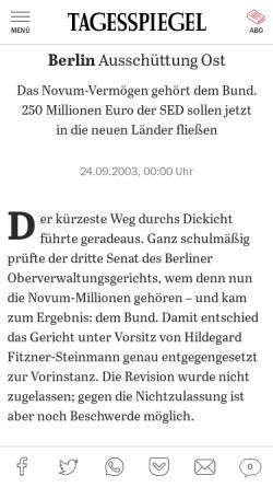 Vorschau der mobilen Webseite www.tagesspiegel.de, Ausschüttung Ost - Tagesspiegel, Fatina Keilani