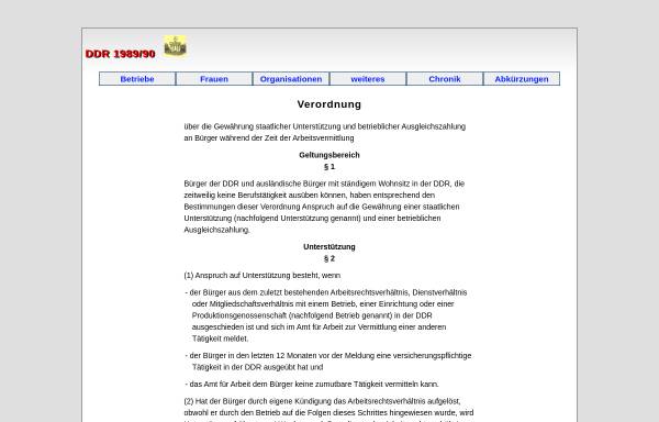 Vorschau von www.ddr89.de, Verordnung über die Gewährung staatlicher Unterstützung und betrieblicher Ausgleichszahlung an Bürger während der Zeit der Arbeitsvermittlung