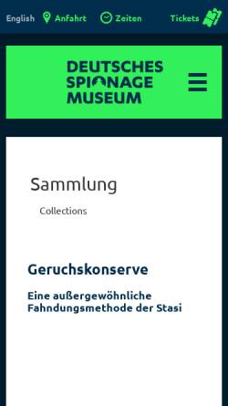 Vorschau der mobilen Webseite www.deutsches-spionagemuseum.de, Geruchskonserve - Deutsches Spionagemuseum Berlin