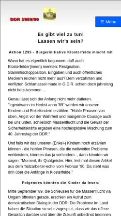 Vorschau der mobilen Webseite www.ddr89.de, Aktion 1295, Bürgerinitiative Klosterfelde mischt mit - ddr89.de