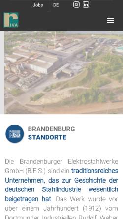 Vorschau der mobilen Webseite www.rivastahl.com, VEB Stahl- und Walzwerk Brandenburg - Brandenburger Elektrostahlwerke GmbH