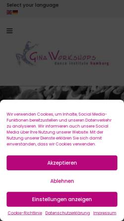 Vorschau der mobilen Webseite www.ginaworkshops.de, Gina Workshops - Institut für Tanz & Tanzpädagogik Hamburg