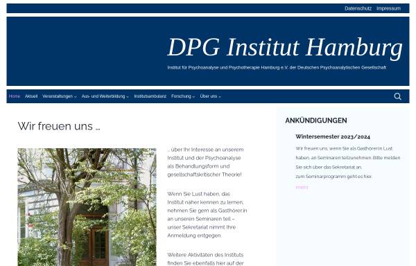 Vorschau von dpg-institut-hamburg.de, DPG - Institut für Psychoanalyse und Psychotherapie Hamburg e. V.