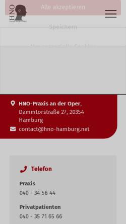Vorschau der mobilen Webseite www.hno-hamburg.net, Gemeinschaftspraxis Hr. Brunckhorst, Dr. Neumann, Dr. Rohde, Dr. Tesche