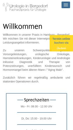 Vorschau der mobilen Webseite www.urologie-bergedorf.de, Gemeinschaftspraxis Dr. Kuhlmann, Dr. Tiemann und Dr. Cellarius