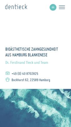 Vorschau der mobilen Webseite dentieck.de, dentieck - Dr. Ferdinand Tieck und Team