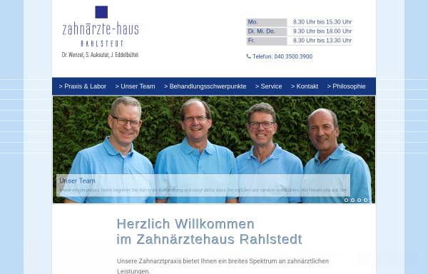 Vorschau von www.zahnaerztehaus-rahlstedt.de, Wenzel, Dr. Ole & Michael Wenzel, Stefan Auksutat, Franziska Dennin