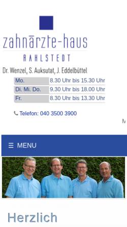 Vorschau der mobilen Webseite www.zahnaerztehaus-rahlstedt.de, Wenzel, Dr. Ole & Michael Wenzel, Stefan Auksutat, Franziska Dennin