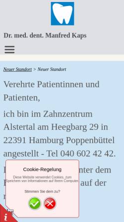 Vorschau der mobilen Webseite www.zahnmed-aez.de, Kaps, Dr. Manfred