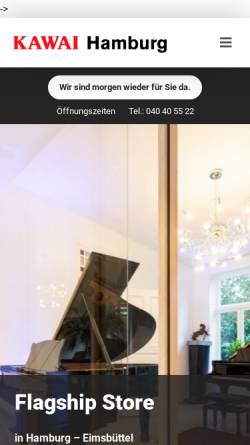 Vorschau der mobilen Webseite www.kawai-hamburg.de, Pianohaus Huster