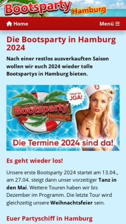Vorschau der mobilen Webseite www.bootsparty-hamburg.de, Bootsparty Hamburg