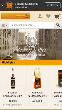 Vorschau der mobilen Webseite becking-kaffee.de, Becking Kaffee seit 1928