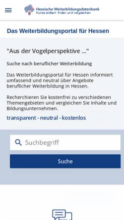 Vorschau der mobilen Webseite www.hessen-weiterbildung.de, Hessische Weiterbildungsdatenbank