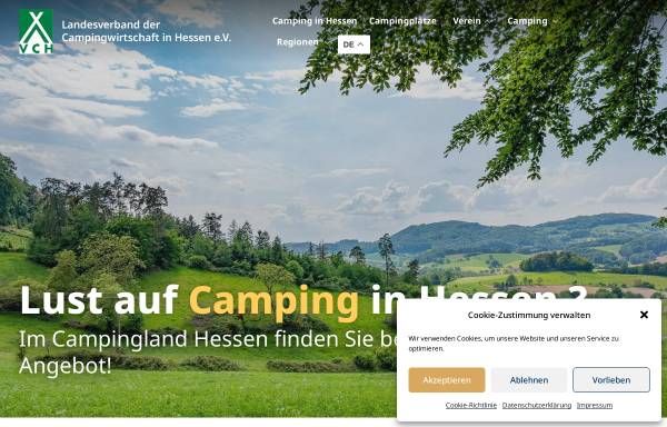 Vorschau von www.hessencamping.de, Landesverband der Campingplatzunternehmer in Hessen e.V. - VCH