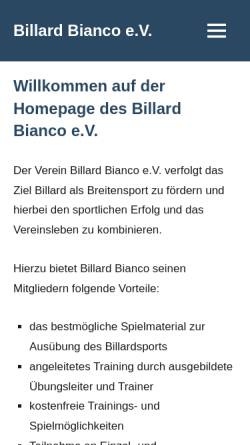 Vorschau der mobilen Webseite www.billardbianco.de, Billard Bianco Dieburg e.V.