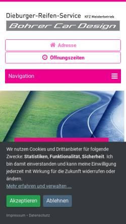 Vorschau der mobilen Webseite www.dieburger-reifen-service.de, Dieburger Reifen-Service GmbH
