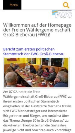 Vorschau der mobilen Webseite www.fwg-gross-bieberau.de, Freie Wählergemeinschaft Groß-Bieberau (FWG)