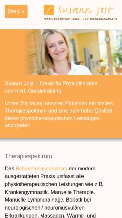 Vorschau der mobilen Webseite www.physiotherapie-jost.de, Praxis für Physiotherapie Susann Jost