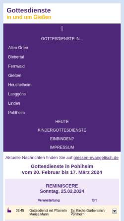 Vorschau der mobilen Webseite www.gottesdienste-giessen.de, Gottesdienste in Pohlheim