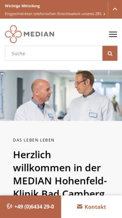 Vorschau der mobilen Webseite www.median-kliniken.de, MEDIAN Hohenfeld-Kliniken Bad Camberg/Ts.