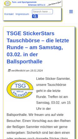 Vorschau der mobilen Webseite www.tsge.de, Turn- und Sportgemeinde Erlensee 1874 e. V.