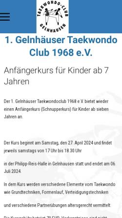 Vorschau der mobilen Webseite www.tkdgelnhausen.de, 1. Gelnhäuser Taekwondo Club 1968 eV.