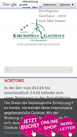 Vorschau der mobilen Webseite www.kirchspiels-gasthaus.de, Hotel Kirchspiels