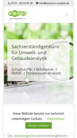 Vorschau der mobilen Webseite www.biovision-analytik.de, Biovision, Umwelt - und Gebäudeanalytik GmbH