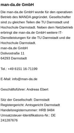 Vorschau der mobilen Webseite www.man-da.de, MANDA - Metropolitan Area Network Darmstadt