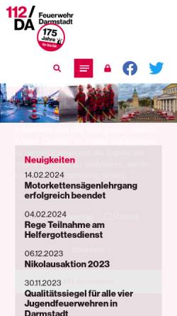 Vorschau der mobilen Webseite feuerwehr-darmstadt.de, Feuerwehr Darmstadt