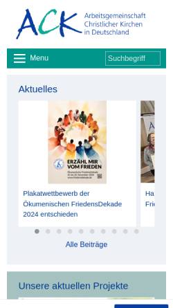 Vorschau der mobilen Webseite www.oekumene-ack.de, Arbeitsgemeinschaft Christlicher Kirchen in Frankfurt