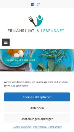 Vorschau der mobilen Webseite www.ernaehrungundlebensart.de, Ernährung und Lebensart, Martina Schneider