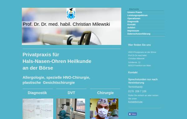 Vorschau von www.frankfurt-hno.de, HNO-Privatpraxis an der Börse Prof. Dr. Dr. Christian Milewski