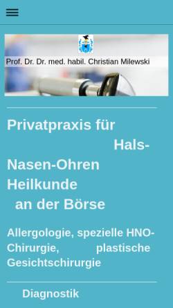 Vorschau der mobilen Webseite www.frankfurt-hno.de, HNO-Privatpraxis an der Börse Prof. Dr. Dr. Christian Milewski