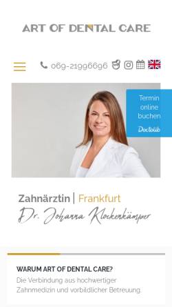 Vorschau der mobilen Webseite www.artofdentalcare.de, Art of dental care - Zahnärztin Dr. Klockenkämper