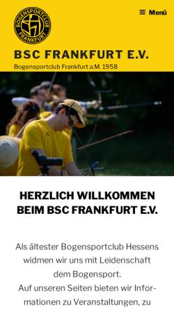 Vorschau der mobilen Webseite www.bsc-frankfurt.de, Bogensport-Club Frankfurt e. V.