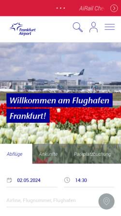 Vorschau der mobilen Webseite www.frankfurt-airport.com, Flughafen Frankfurt