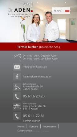 Vorschau der mobilen Webseite www.aden-kassel.de, Praxis für Zahnmedizin und Implantalogie Dr. Aden
