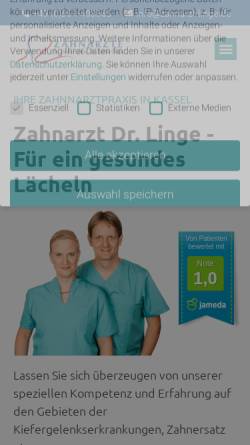 Vorschau der mobilen Webseite www.zahnarzt-linge.de, Zahnärzte Dr. Sören Linge, Dr. Sylvia Linge, Dr. Claudia Gäbert-Gallo