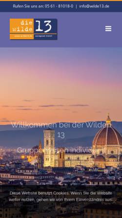 Vorschau der mobilen Webseite www.wilde13.de, Die Wilde 13 Gruppenreisen UG haftungsbeschränkt